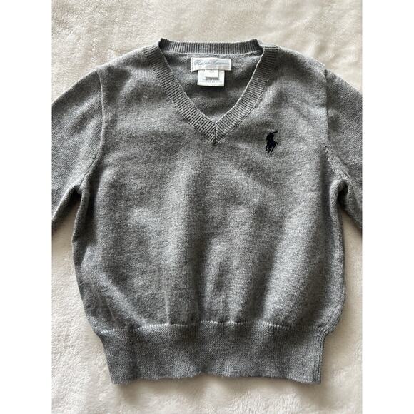 Ralph Lauren Baby Boy Size 12M Gray V-Neck Sweater Elbow Patch 100% Cotton - Picture 3 of 12